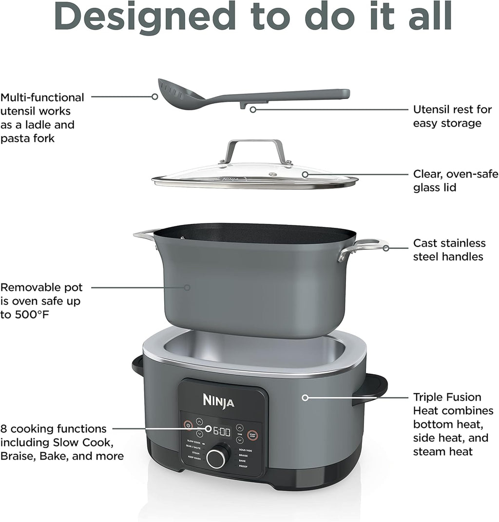 Ninja MC1001 Foodi PossibleCooker PRO 8.5 Quart Multi-Cooker, with 8-in-1 Slow Cooker, Dutch Oven, Steamer, Glass Lid Integrated Spoon, Nonstick, Oven Safe Pot to 500°F