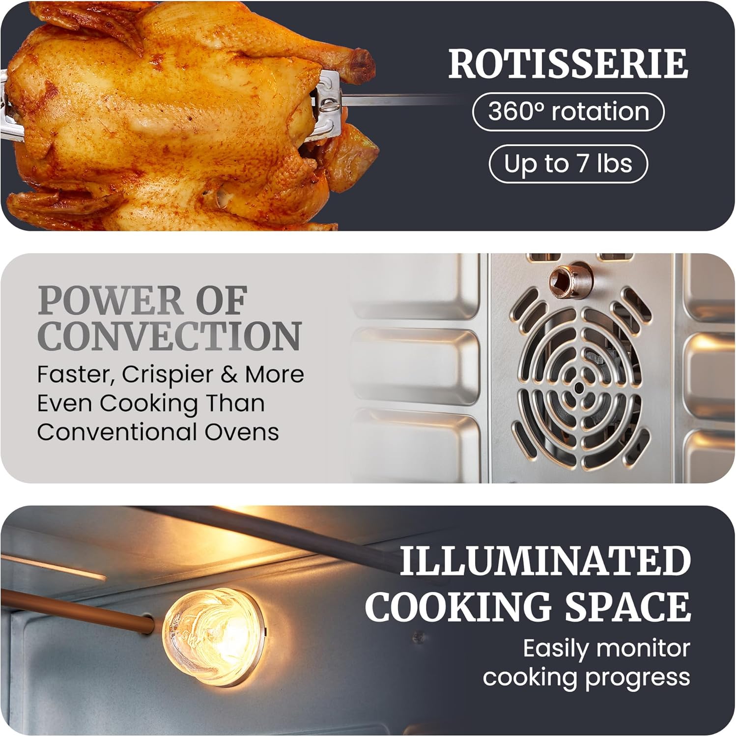 Elite Gourmet ETO-4510M French Door 47.5Qt, 18-Slice Convection Oven 4-Control Knobs, Bake Broil Toast Rotisserie Keep Warm, Includes 2 x 12" Pizza Racks