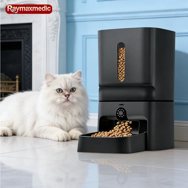Raymax 7L Smart Automatic Pet Feeder with 1080P Night Vision Camera, Dual-Band WiFi (2.4G/5G), App Control, Voice Call, 7L Dispenser for Cats & Dogs