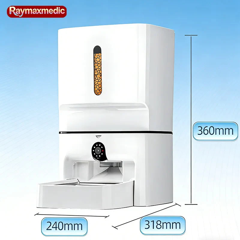 Raymax 7L Smart Automatic Pet Feeder with 1080P Night Vision Camera, Dual-Band WiFi (2.4G/5G), App Control, Voice Call, 7L Dispenser for Cats & Dogs