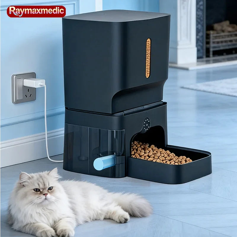 Raymax 7L Smart Automatic Pet Feeder with 1080P Night Vision Camera, Dual-Band WiFi (2.4G/5G), App Control, Voice Call, 7L Dispenser for Cats & Dogs