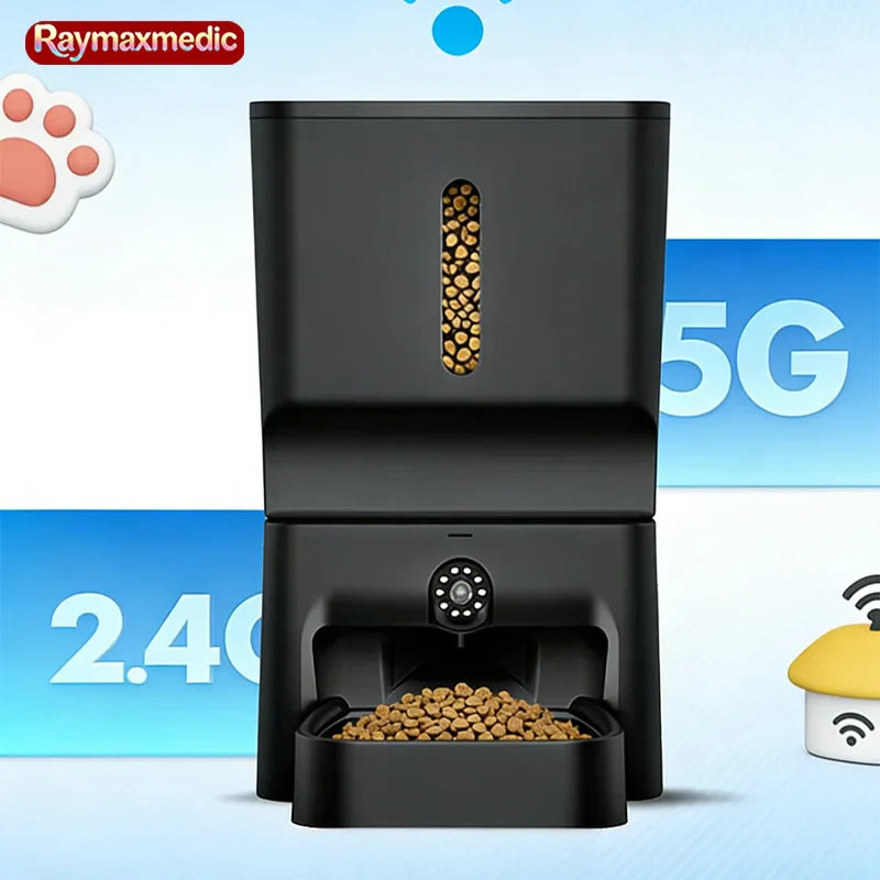 Raymax 7L Smart Automatic Pet Feeder with 1080P Night Vision Camera, Dual-Band WiFi (2.4G/5G), App Control, Voice Call, 7L Dispenser for Cats & Dogs